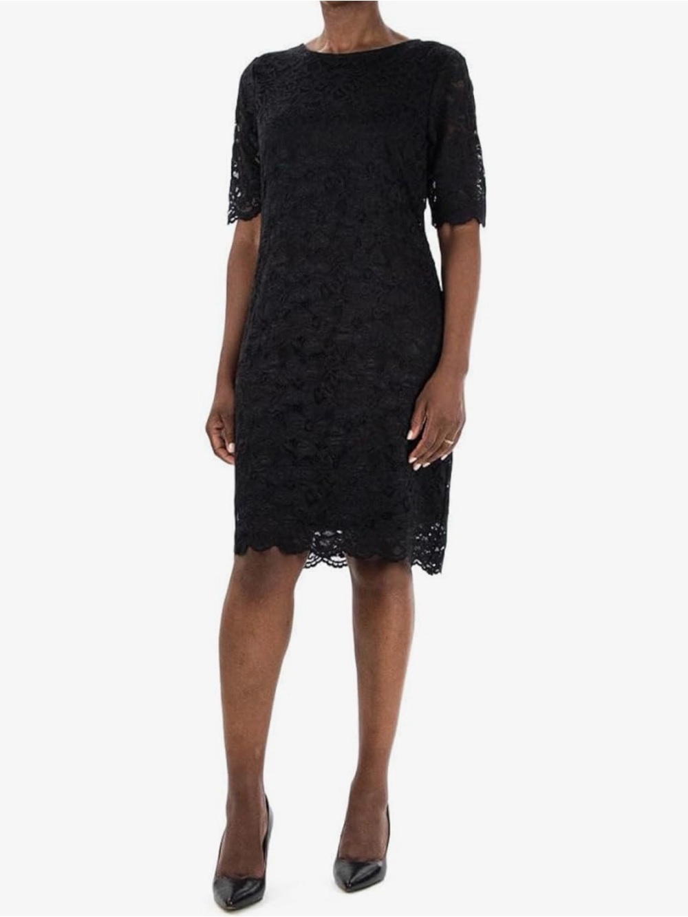 Nina Leonard Crew Neck 3/4 Sleeve Bodycon Zipper Back Floral Lace Dress